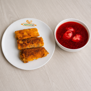 Krokiety Z Kapustą I Pieczarkami 3 szt. + Klarowny Barszcz Czerwony
