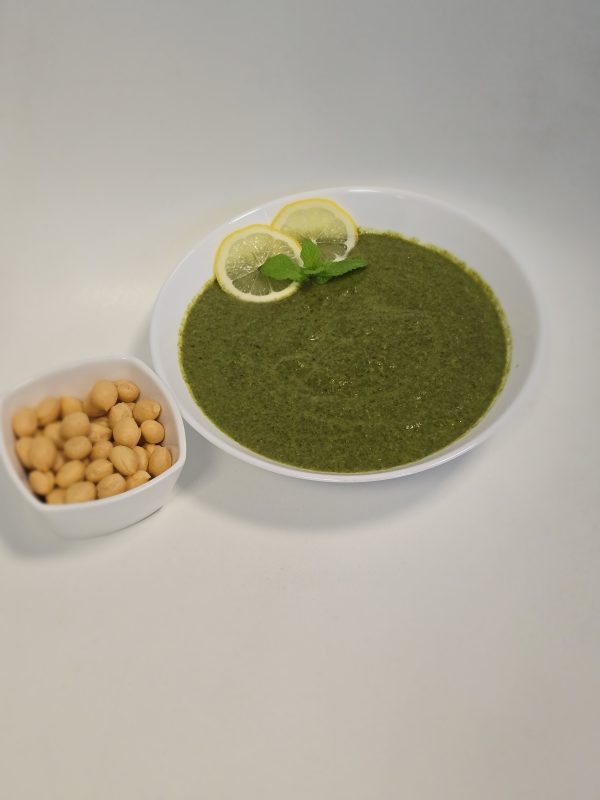 Krem ze szpinaku, pieczonej cukinii , avokado i nutą karmelizowanej cytryny