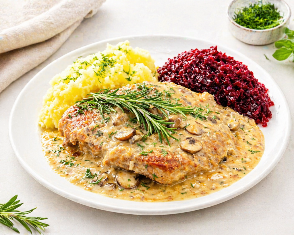 Schab w sosie czosnkowo-ziołowym﻿