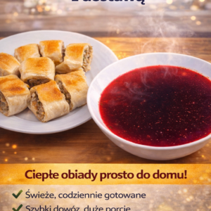 Paszteciki z grzybami i barszczem czerwonym klarownym